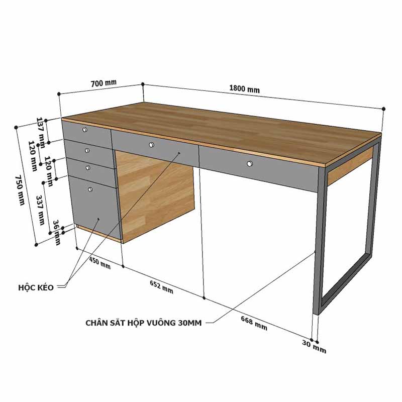 Bàn giám đốc 180x70cm chân bàn kết hợp tủ BGD025 - Image 6