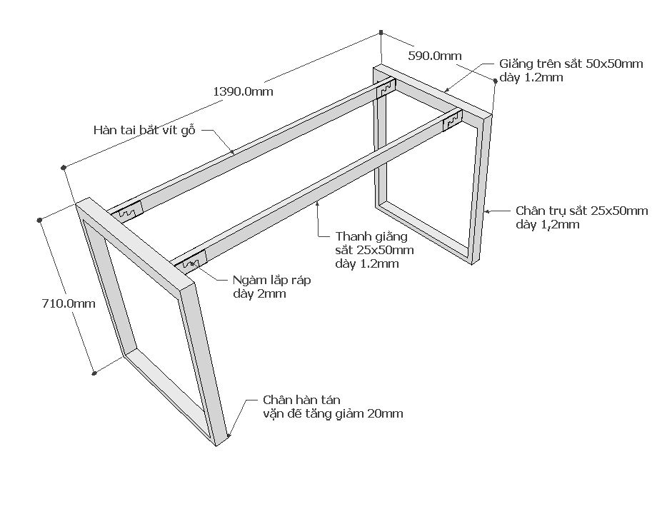 Chân bàn sắt hệ chữ nhật 140x60cm lắp ráp CSCN016 - Image 4