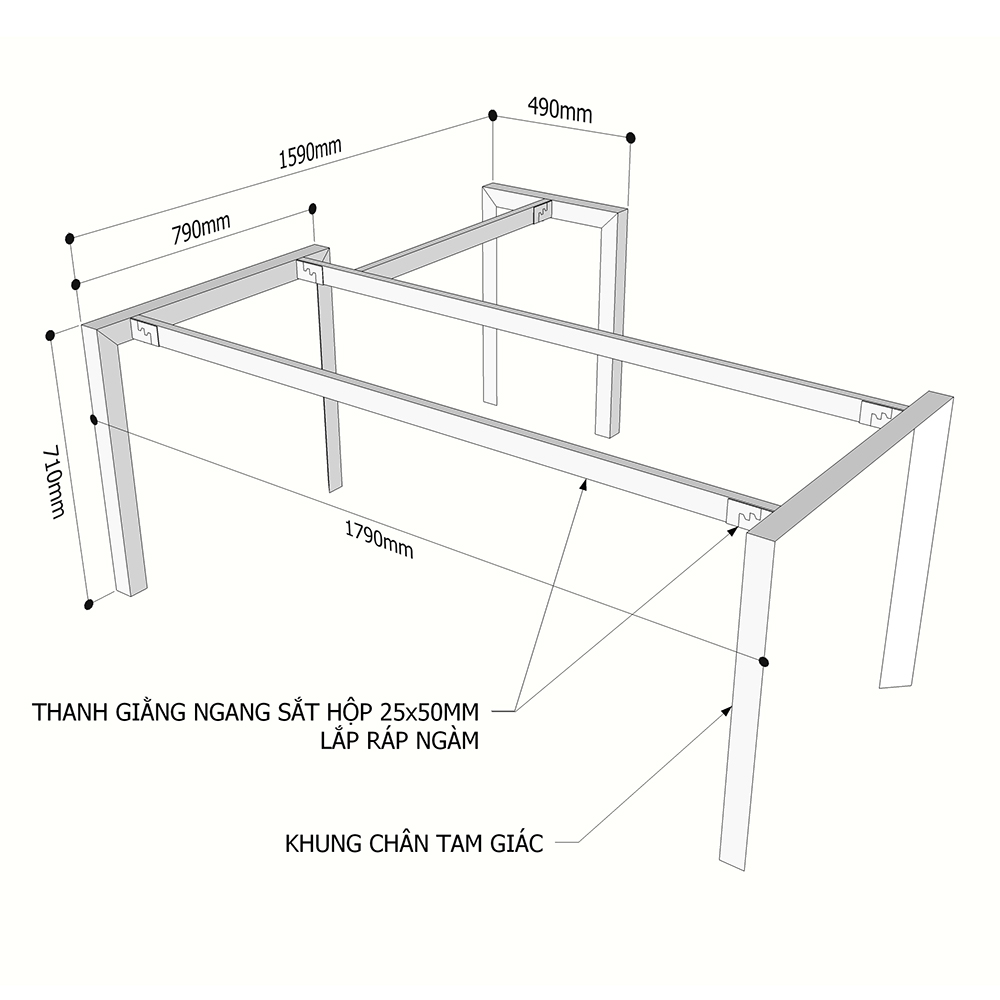 Chân bàn chữ L chỗ ngồi hệ hộp tam giác chữ U 180x160 lắp ráp CBS114 - Image 2